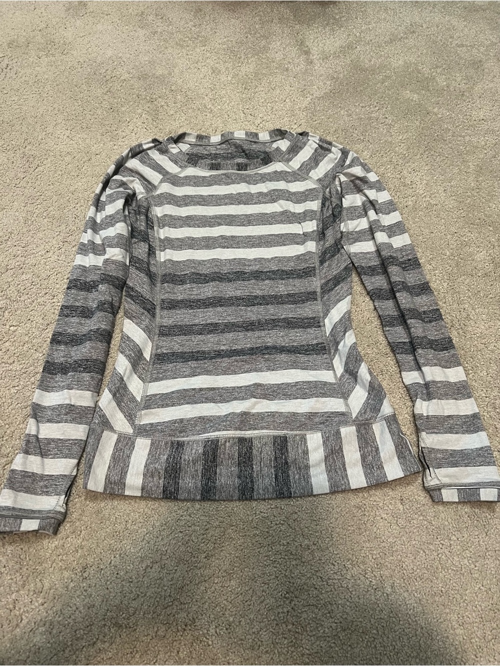 Lululemon Striped Long-Sleeve Knit Top in Gray and White